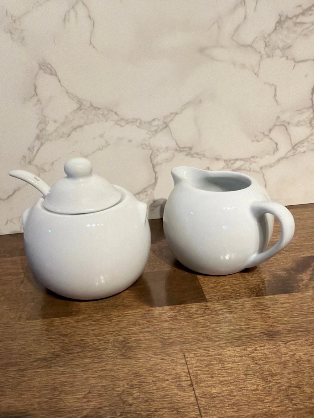 Wegmans White Ceramic Creamer and Sugar Set